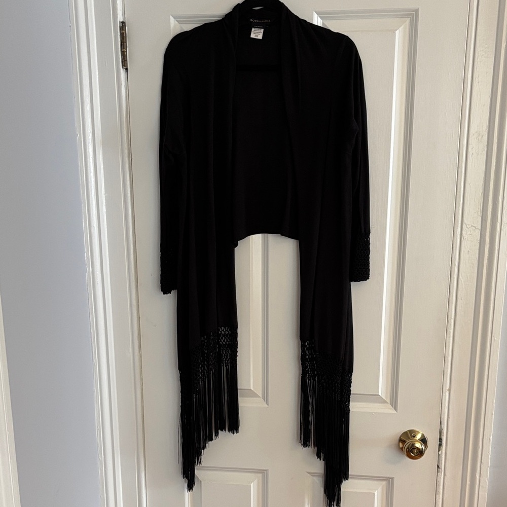 BCBGMaxAzria Black Fringe Cardigan